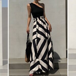 Stripe Print Long Skirt